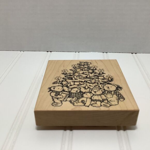 Teddy Bears Candles Christmas Tree PSX K-1885 Rubber Stamp Vintage 1996 New - Picture 2 of 8